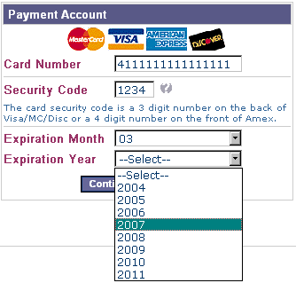 Entering the Credit Card Payment Information